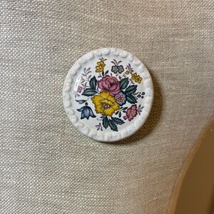 Ceramic Pin with Pink and Yellow Flowers. Design by Royal Albert Eden.